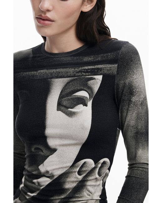 Desigual Black Long Sleeve Sculpture T-Shirt, Viscose