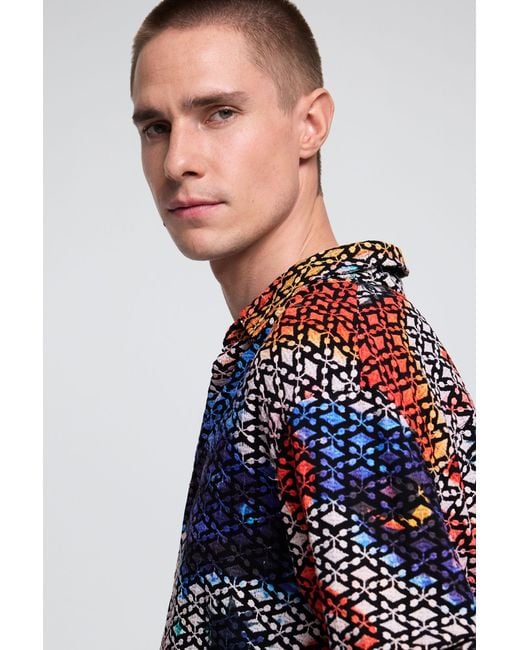 Desigual Blue Embroidered Printed Shirt for men