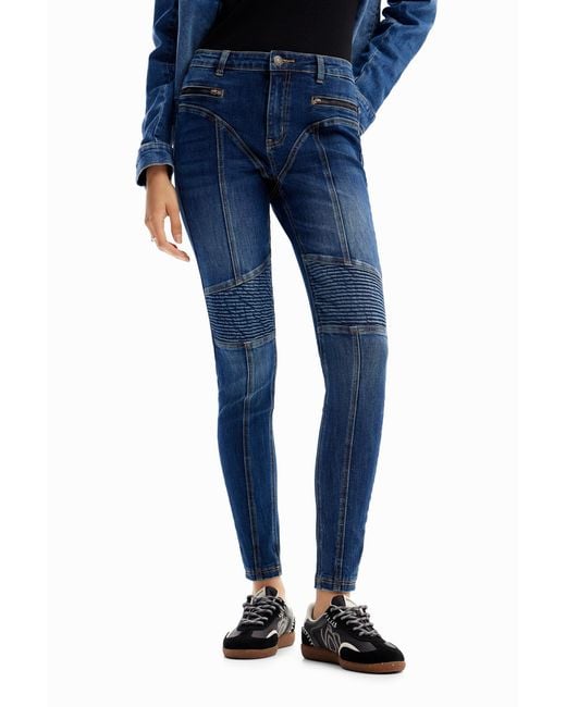 Desigual Blue Slim Biker Jeans, Cotton