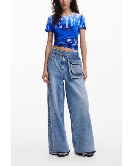 Desigual Blue Signal Print T-Shirt, Viscose