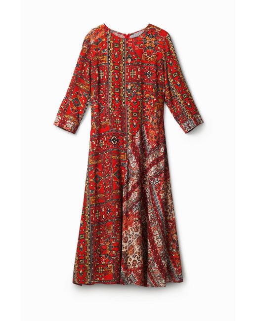 Desigual Red Viskose-Kleid Mit Ethno-Muster