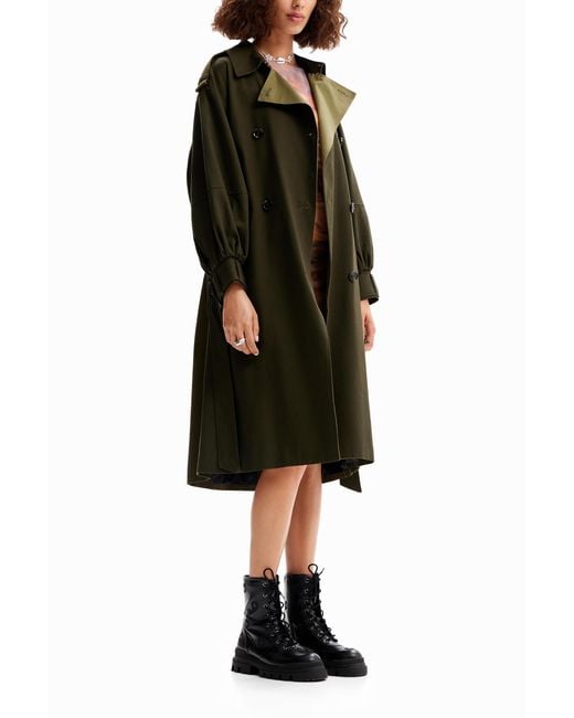 Desigual Black Oversize Belted Trench Coat, Cotton