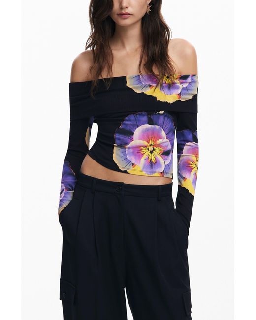 Desigual Blue Floral Print T-Shirt M. Christian Lacroix, Viscose