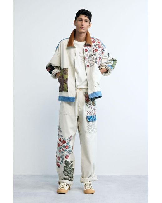Desigual White Patchwork Coat, Cotton for men