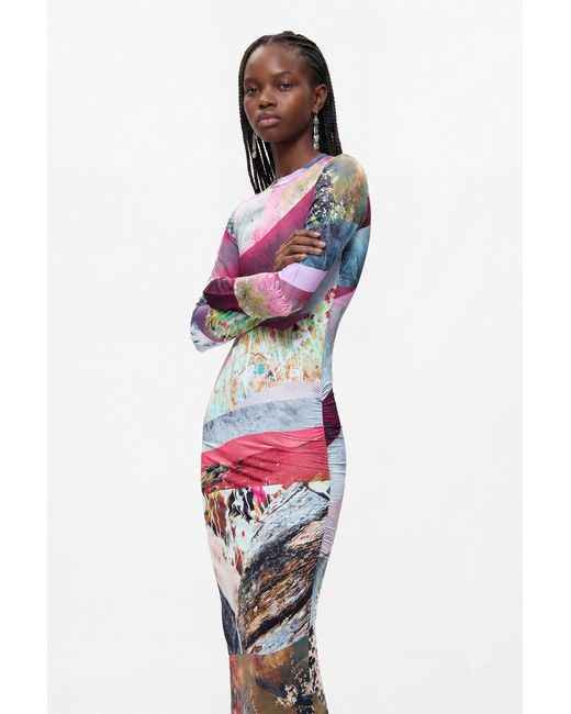 Desigual Red Long-Sleeved Knit Dress, Polyester