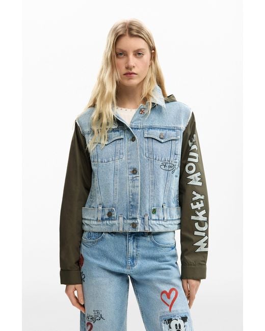 Desigual Blue Bimaterial Parka Mickey Mouse, Cotton