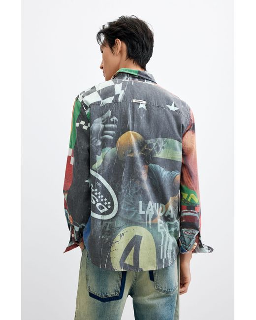Desigual Red Collage Print Shirt for men