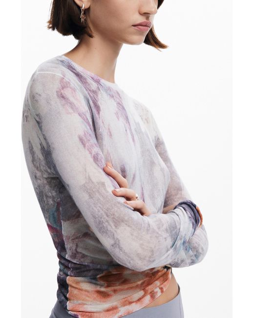 Desigual White Perkins Neck Sweater Arty, Viscose