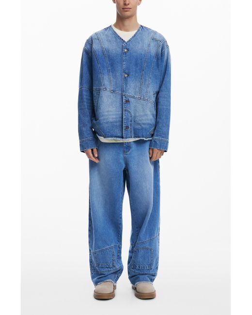 Desigual Blue Patchwork Denim Jacket, Cotton for men