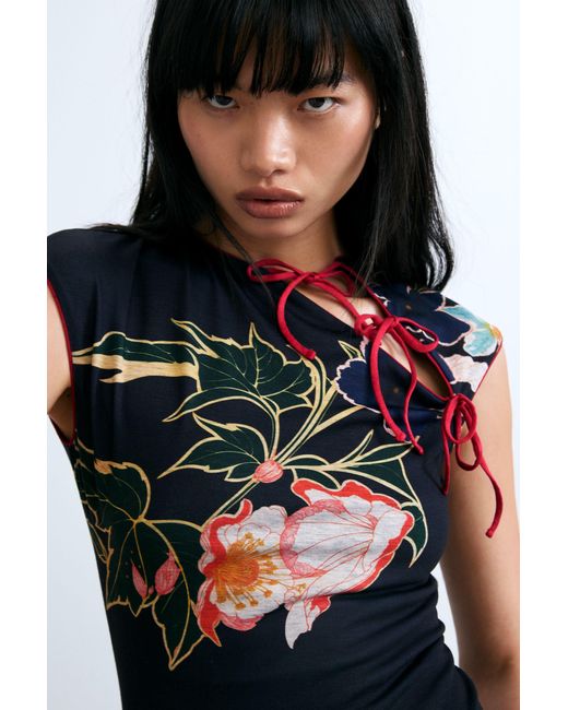 Desigual Blue Oriental Asymmetrical Dress, Polyester
