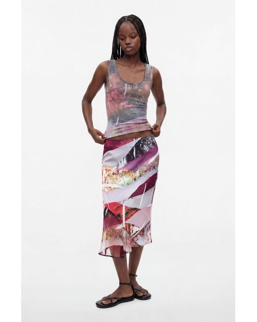 Desigual Black Asymmetrical Printed Skirt, Polyester