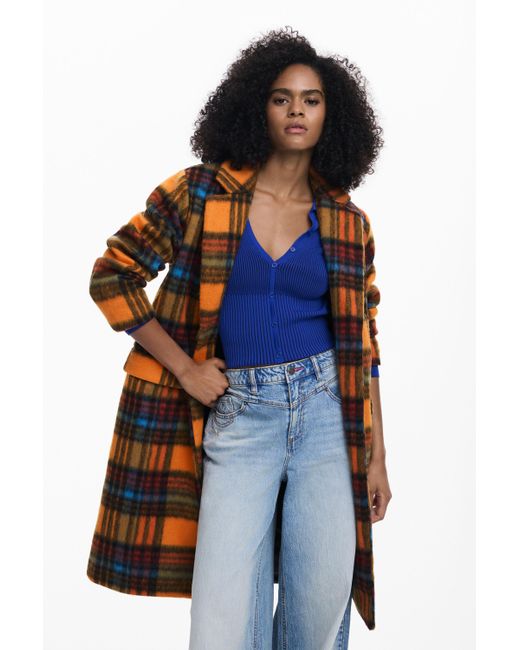 Desigual Long Checkered Coat