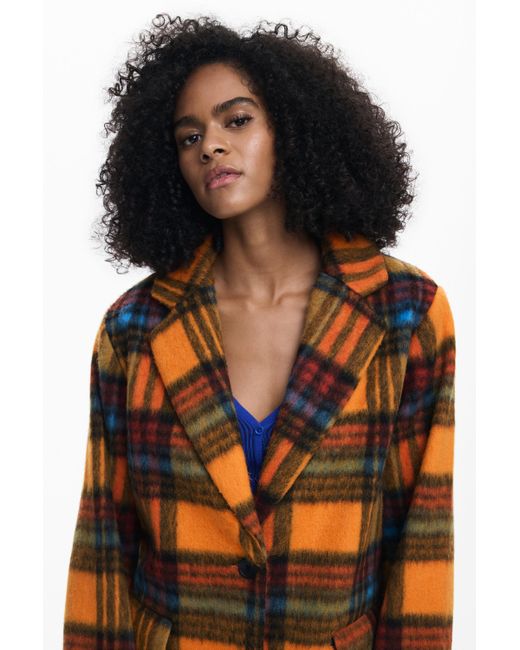 Desigual Long Checkered Coat
