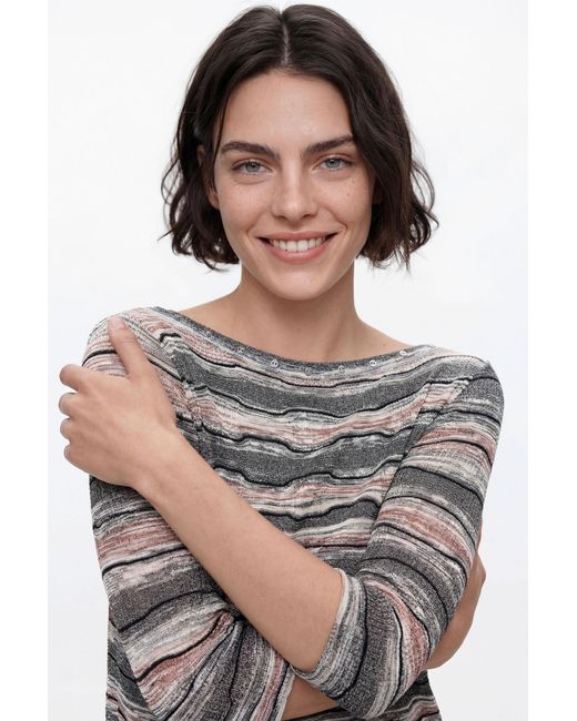 Desigual Gray Fine Striped Sweater