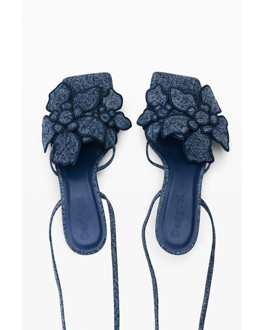 Desigual Blue Floral Appliqué Sandal, Cotton