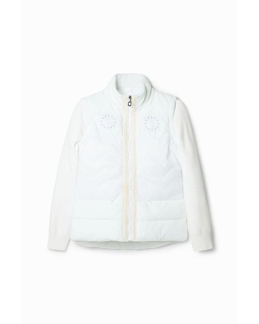 Desigual White Slim Short Jacket Textures