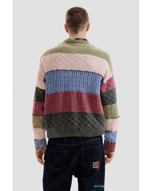 Desigual Red Stitch Knit Sweater, Cotton for men