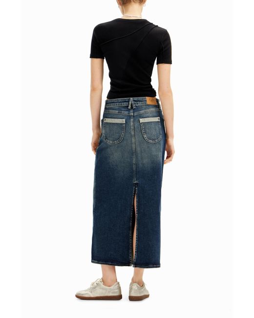 Desigual Blue Denim Midi Skirt, Cotton