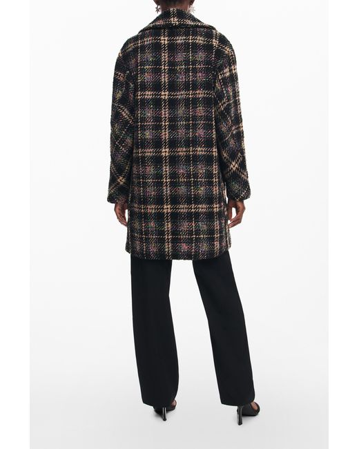 Desigual Black Short Checkered Coat