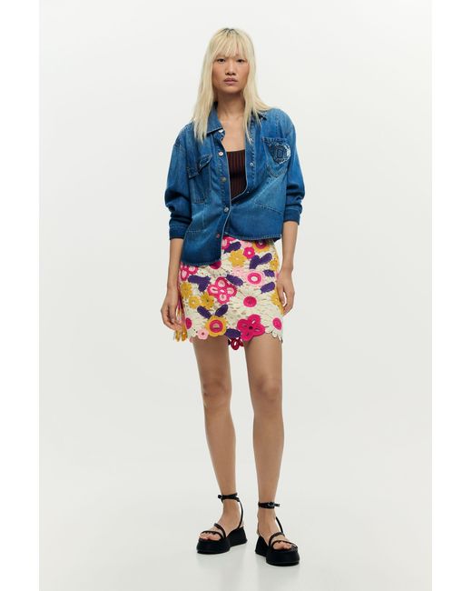 Desigual Blue Mini Crochet Skirt