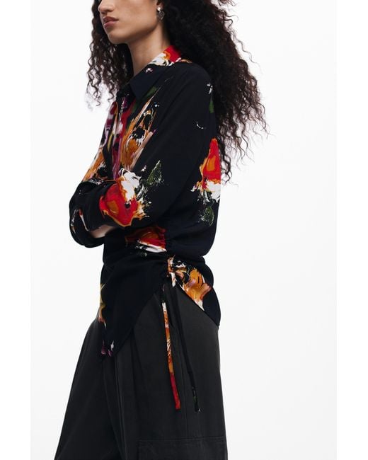 Desigual Black Floral Print Shirt, Viscose