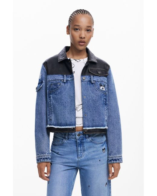 Desigual Blue Waxed Mickey Denim Jacket
