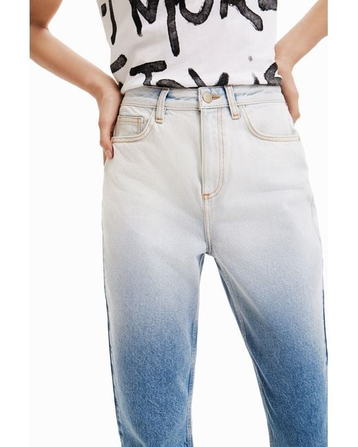 Desigual Blue Straight Cropped Degradé Jeans, Cotton