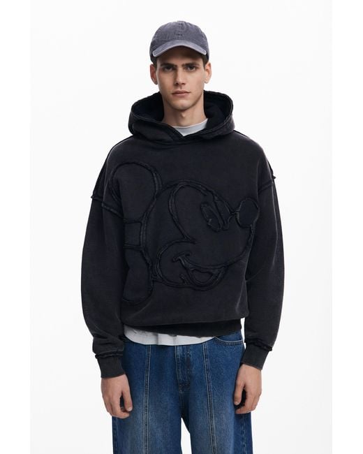 Sudadera Patch Mickey Mouse, Hombre, Algodon, Negro Desigual de hombre de color Black