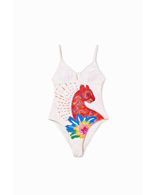 Desigual Red Strappy Cat Swimsuit