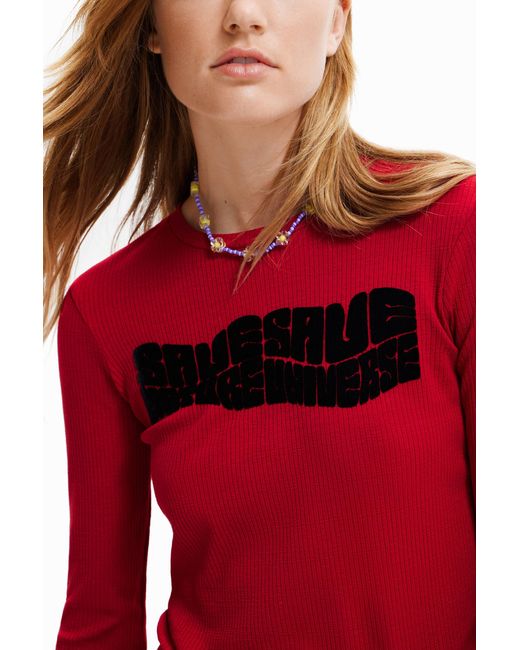 Desigual Red Cropped “Save Nature” T-Shirt, Viscose