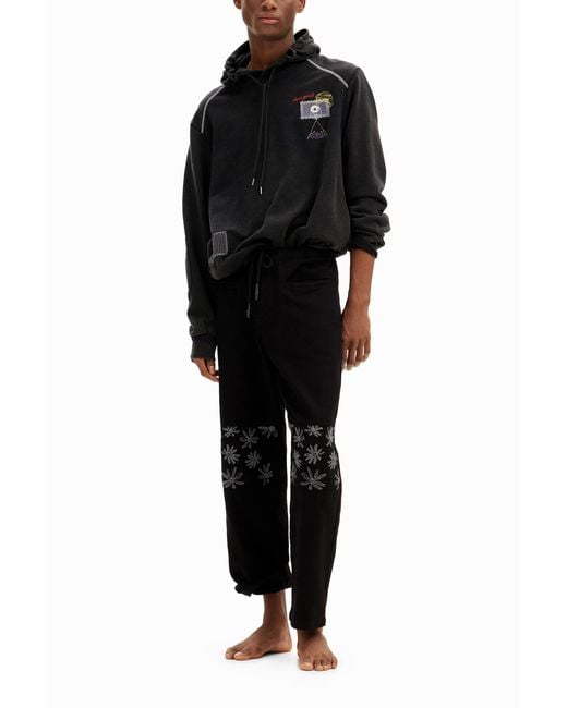 Desigual Black Patchwork Message Hoodie for men