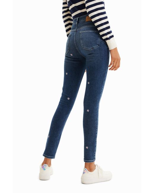 Desigual Blue Flower Skinny Push-Up Jeans, Cotton