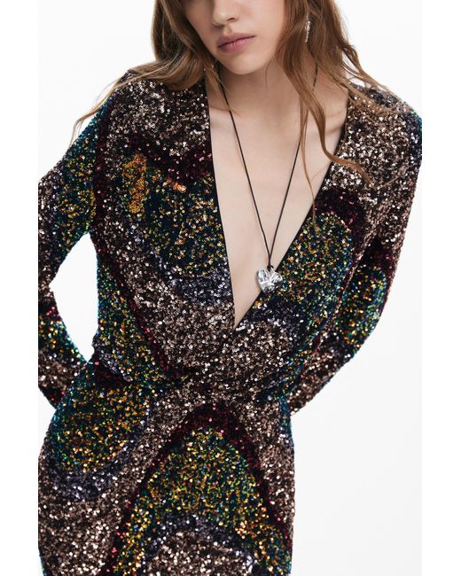 Desigual Black Sequin Short Dress, Polyester