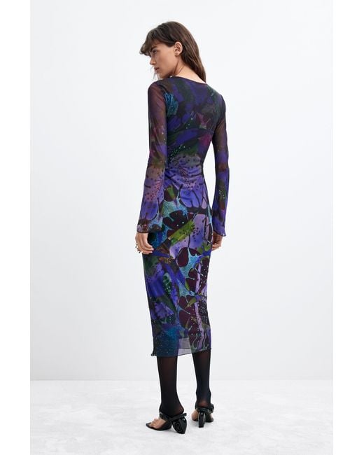 Desigual Blue Knit Dress Leaves S. Lacroix, Polyester