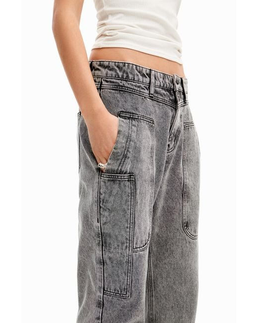 Desigual White Straight Patchwork Jeans, Cotton