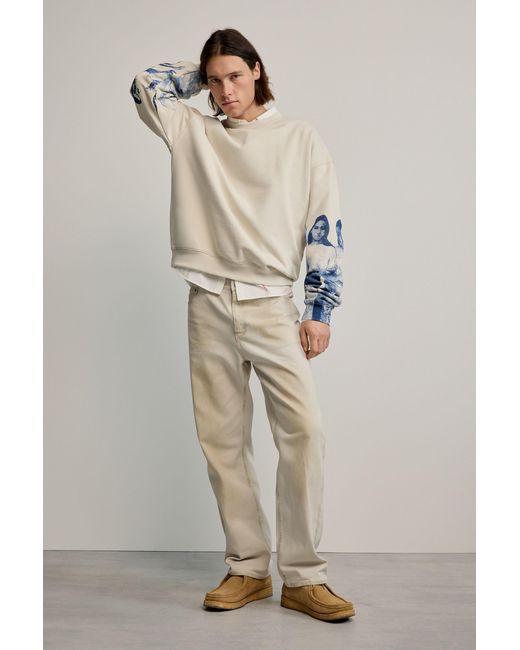 Desigual Natural Sweatshirt With Printed Sleeves, Cotton for men
