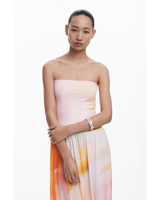 Desigual White 2-In-1 Long Gradient Dress, Polyester