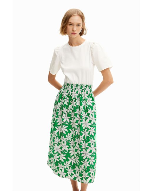 Desigual Green Combination Floral Midi Dress