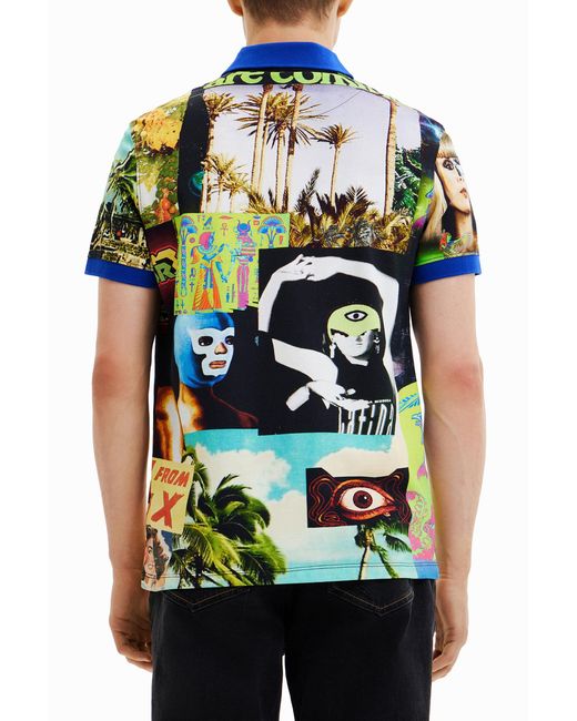 Desigual Multicolor Alien Collage Polo Shirt for men