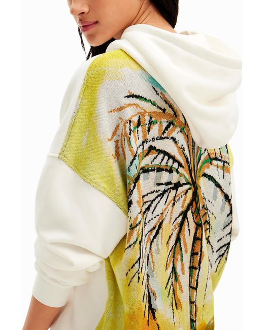 Desigual White Oversize Palm Tree Hoodie