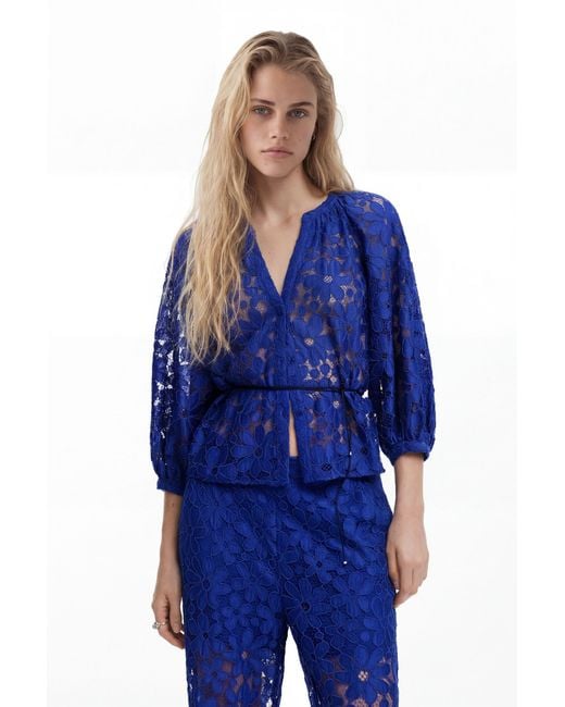 Desigual Blue Cut-Out Blouse, Polyester