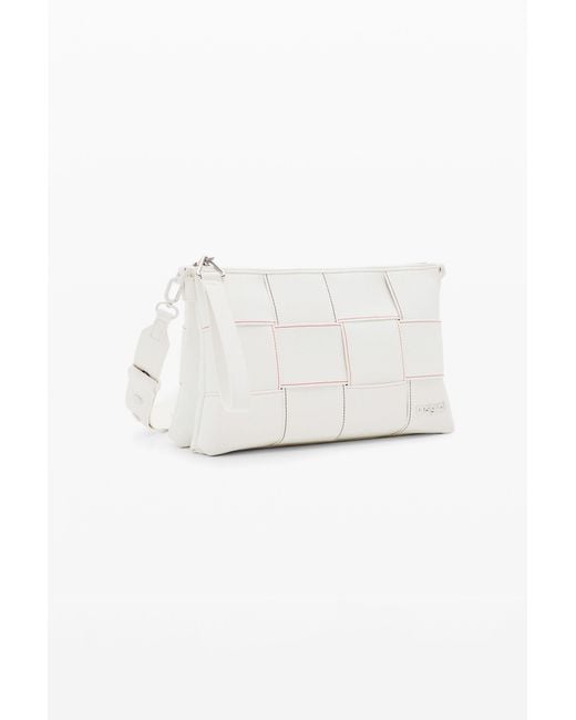 Desigual White Braided Crossbody Bag M With Topstitching, Polyurethane