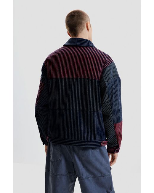 Desigual Blue Chenille Coat Blocks, Polyester for men