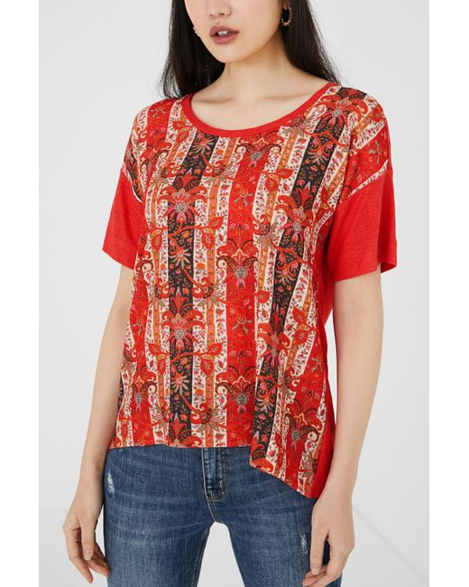 Camiseta Cenefas Boho Desigual de color Red