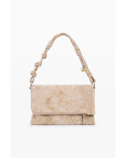 Desigual Natural Medium Bag With Embroidered Flap, Polyurethane