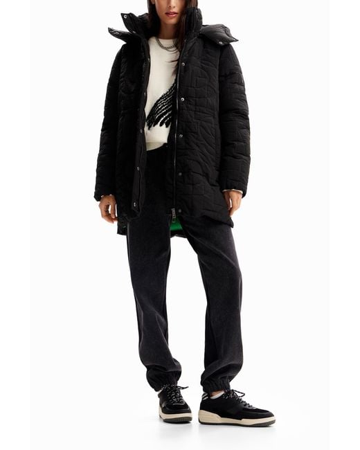 Desigual Black Padded Zips Coat, Polyamide