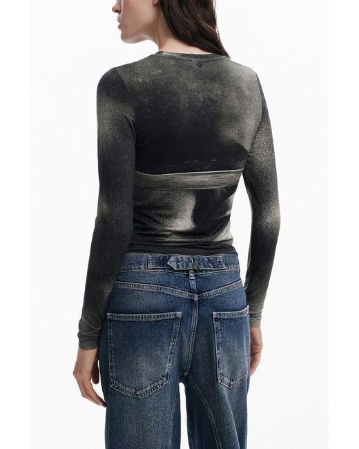 Desigual Black Long Sleeve Sculpture T-Shirt, Viscose