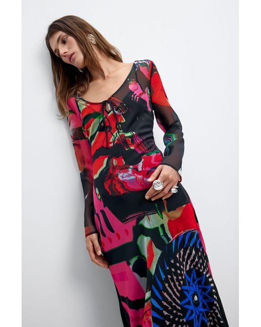 Desigual Red Printed Long-Sleeve Dress M. C. Lacroix, Polyester
