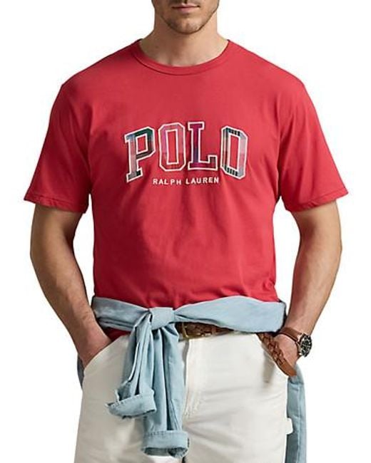 Polo Ralph Lauren Red Big & Tall India Plaid-Logo Jersey T-Shirt for men