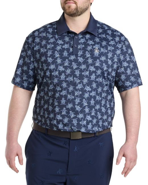 Original Penguin Blue Big & Tall Allover Floral Pete Polo Shirt for men
